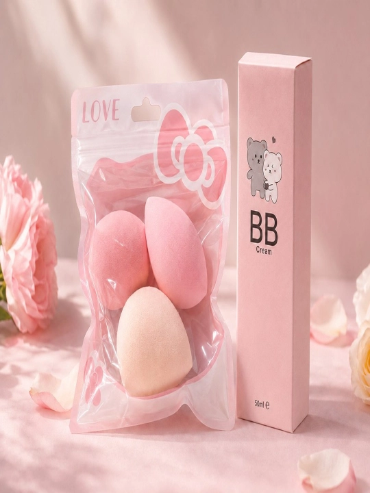 TRHEEE BB krem tonal namlovchi yuz kremi 50 ml + makiyaj gubkalari