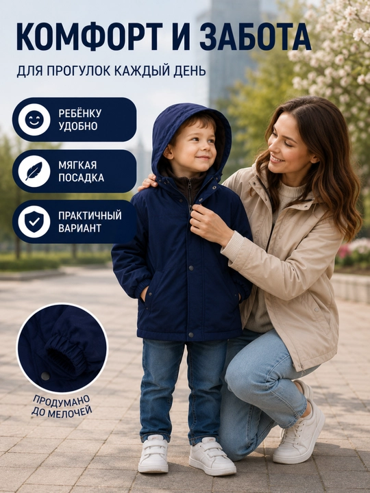 Детская ветровка 2 в 1 демисезонная с флисом, куртка с капюшоном, размеры 90–150