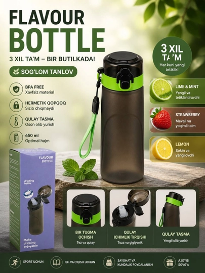 Вкусная, ароматная бутылка воды с насадкой Air Up, для спорта, в комплекте 3 разных вкуса — NOORTSM-SUVIDI-ТЕМНСЕР-750