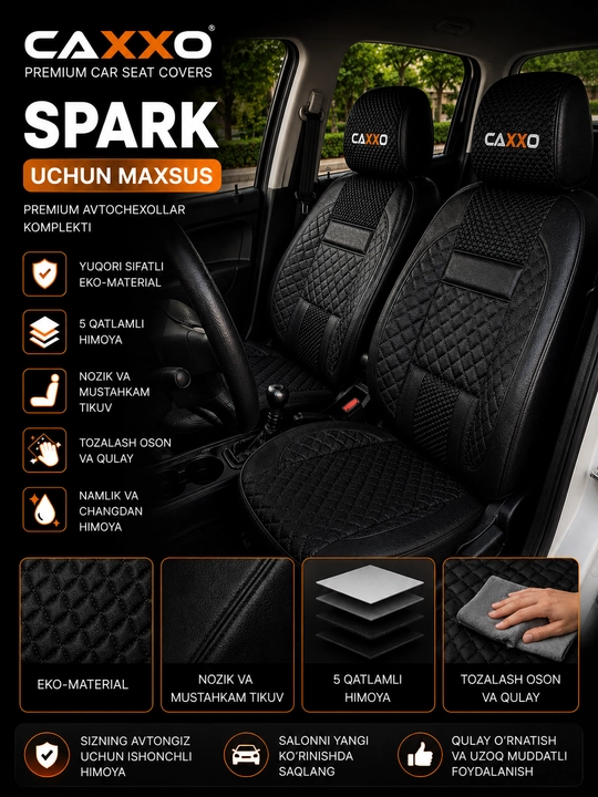 Авточехлы CAXXO для Chevrolet Spark, комплект чехлов на сиденья, экокожа - 