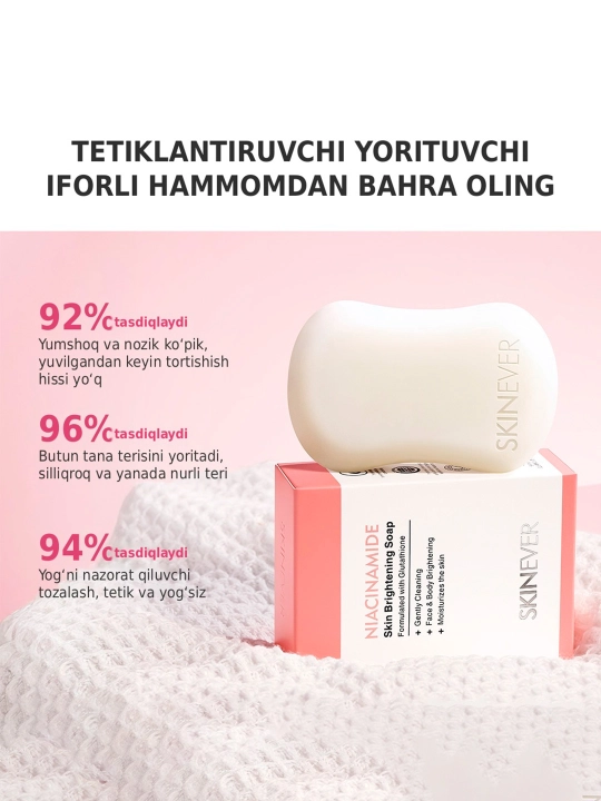 Yuz va tana uchun sovun SKINEVER Niacinamide, yorqinlashtiruvchi, 80 g
