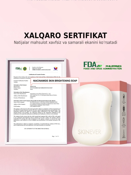 Yuz va tana uchun sovun SKINEVER Niacinamide, yorqinlashtiruvchi, 80 g