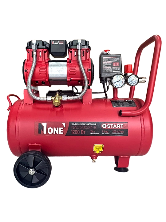Yog'siz pas ovozli porshenli kompressor NUMBER ONE NAC1200/24-B, 1.2 kVt, 200 l-min, 24 l