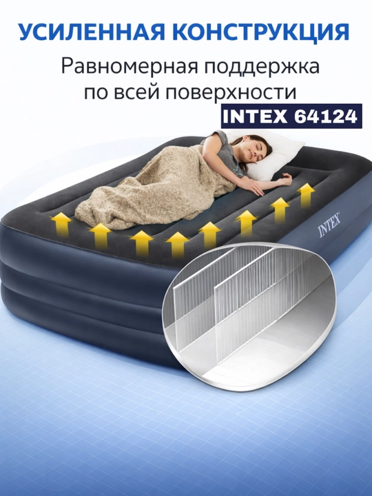 Надувная кровать Intex 64124 Pillow Rest Raised — комфортный сон и современный дизайн