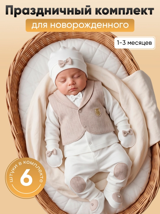 Праздничный костюм для малыша. Нательная детская одежда. 1-3 мес - 