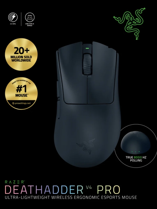 Razer DeathAdder V4 Pro — ультралёгкая беспроводная игровая мышь 45 000 DPI - 8KHz - 