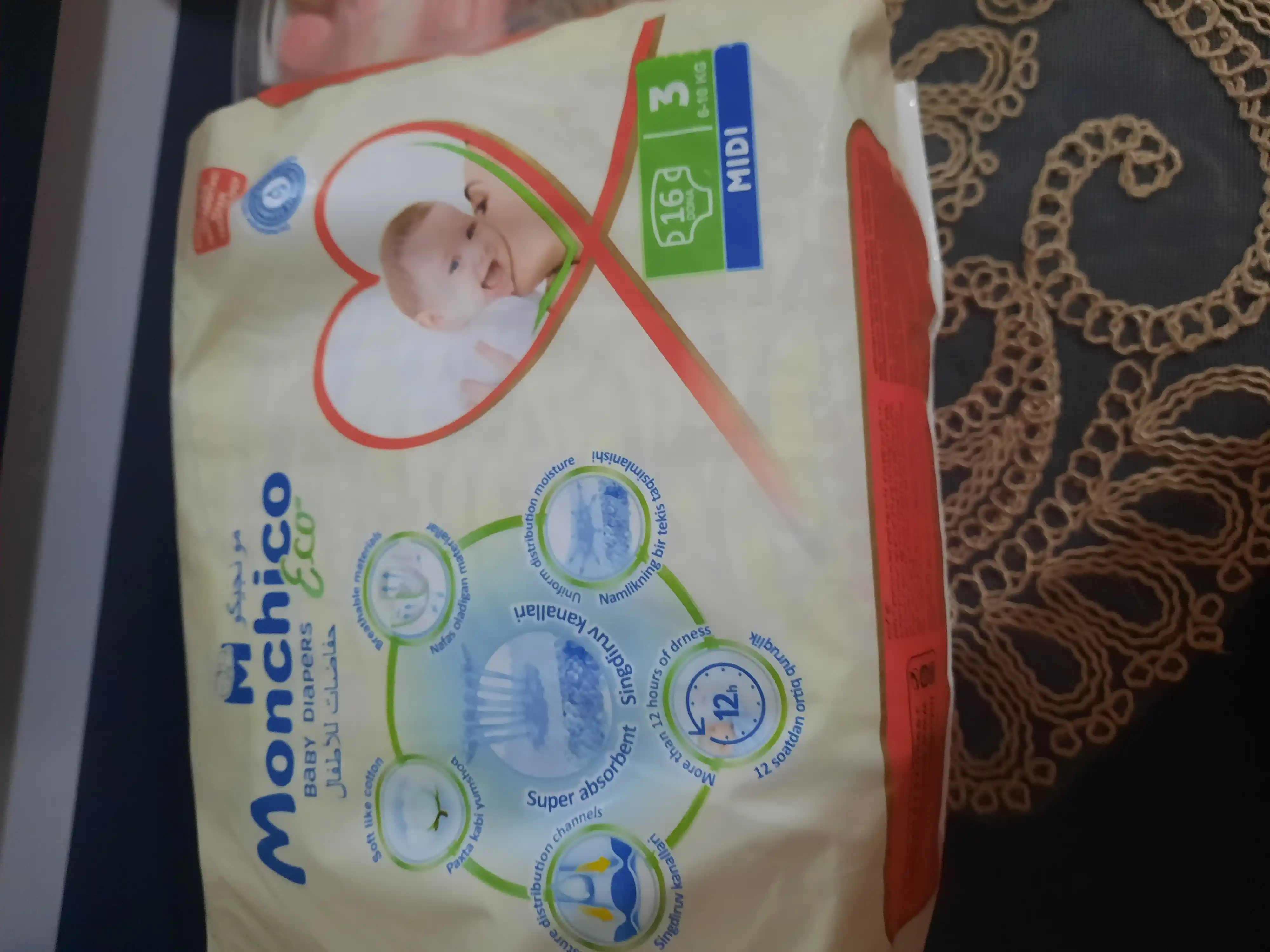 Monchico Eco+ tagliklar, 3-o'lcham, 6-10 kg, 16 dona