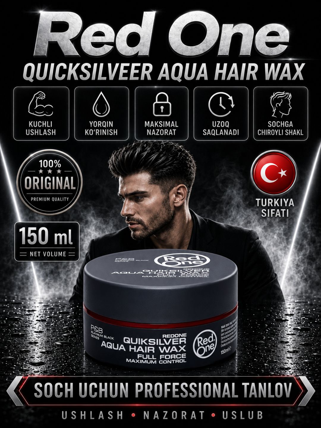 Barcha turdagi sochlar uchun RedOne Aqua gel-voski, mega fiksatsiya, 150 ml - 
