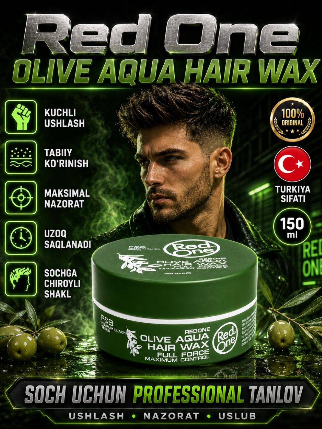 Barcha turdagi sochlar uchun RedOne Aqua gel-voski, mega fiksatsiya, 150 ml - 