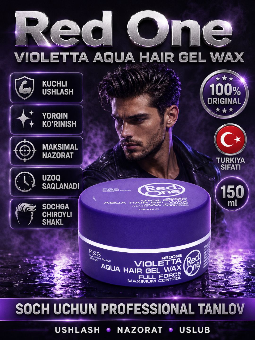 Barcha turdagi sochlar uchun RedOne Aqua gel-voski, mega fiksatsiya, 150 ml - 