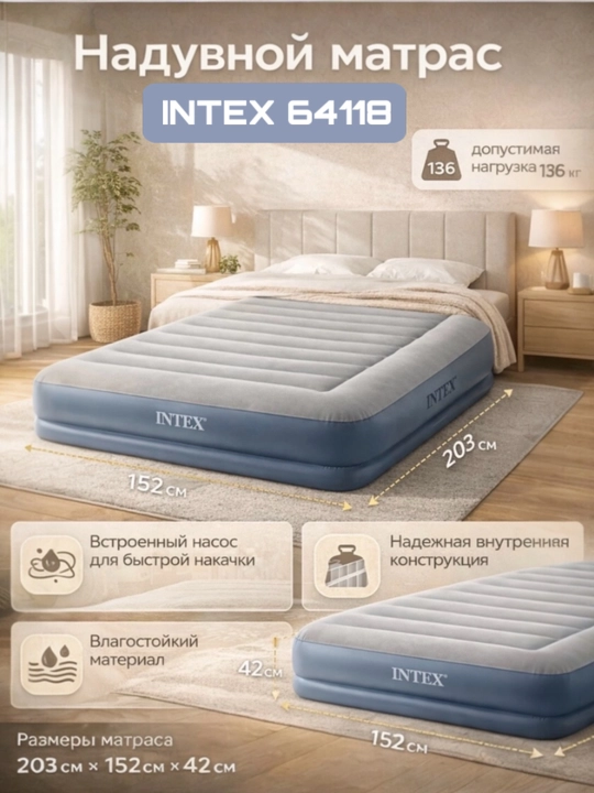 Надувной матрас Intex 64118 – качественный выбор для сна и отдыха - 