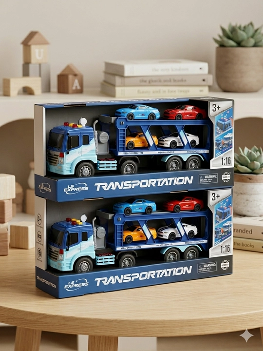 Inersion avtovoz Transportation 1:16,chiroq va ovozli effektlar,to'plamda 4 ta mashina bor