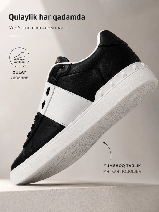Erkaklar krossovkasi, qora oq, kundalik sport oyoq kiyim, zamonaviy keda sneaker