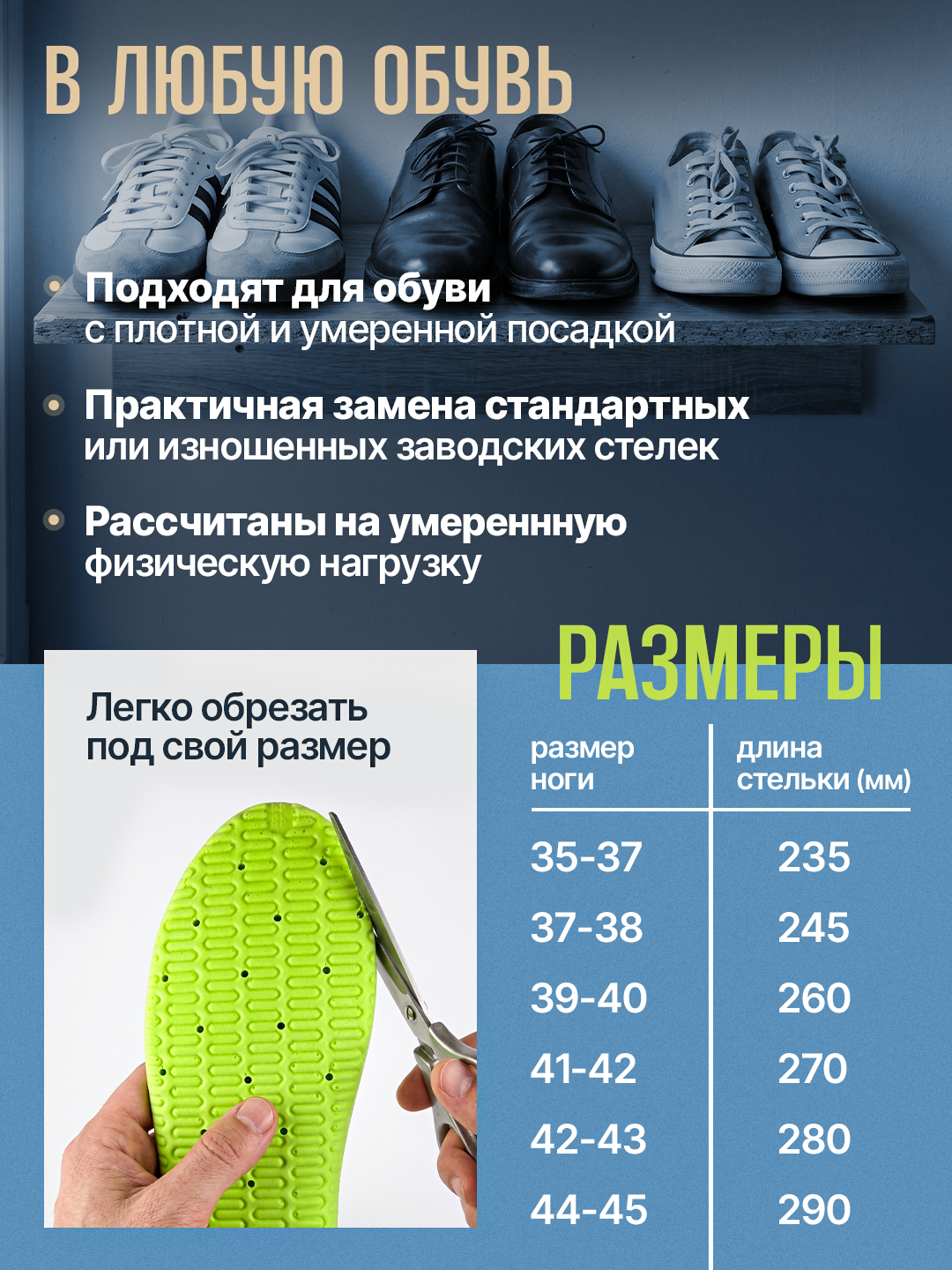 Стельки для обуви AIRSTEP универсальные стельки для повседневного комфорта