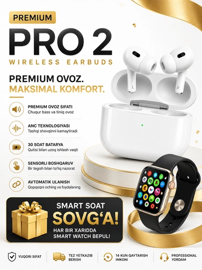 Беспроводные наушники PRO2+ подарок смарт часы