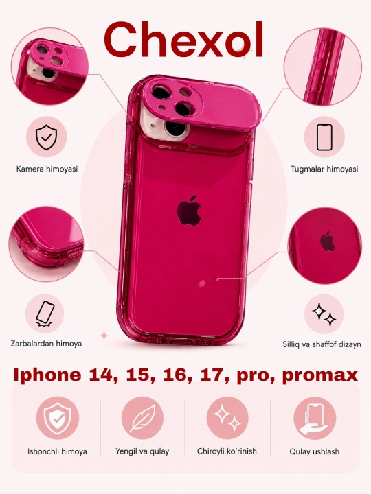 IPhone chexol, g'ilof, 14, 15, 16, 17, PRO, PROMAX, HIMOYA, ZAMONAVIY