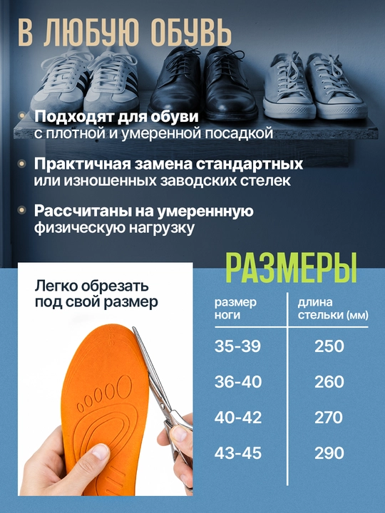 Стельки для обуви AIRSTEP универсальные стельки для повседневного комфорта
