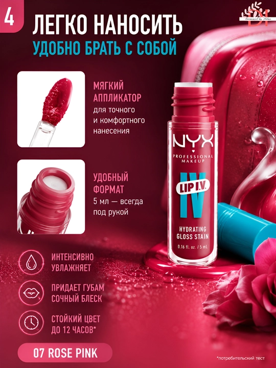 Лёгкий блеск для губ NYX Lip I.V. 07 Bubblegum Burst с эффектом сияния