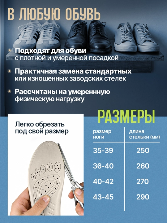 Стельки для обуви AIRSTEP универсальные стельки для повседневного комфорта