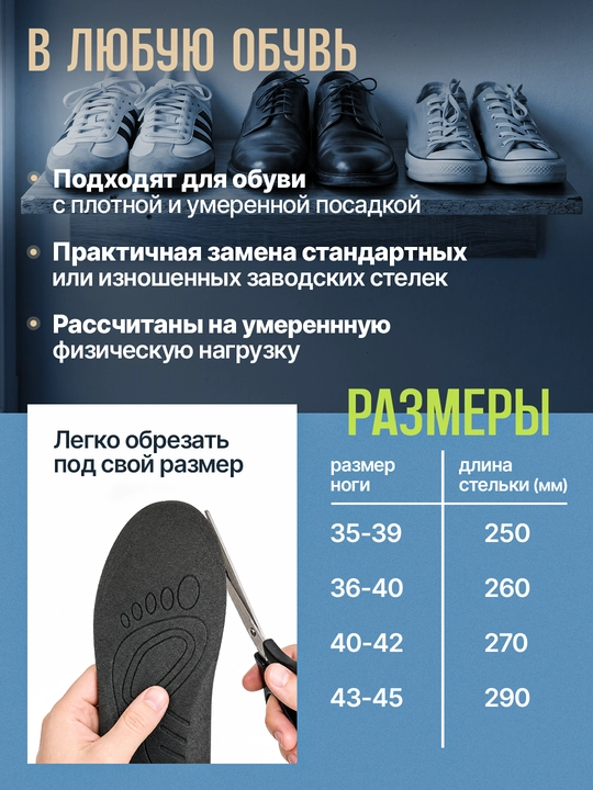 Стельки для обуви AIRSTEP универсальные стельки для повседневного комфорта