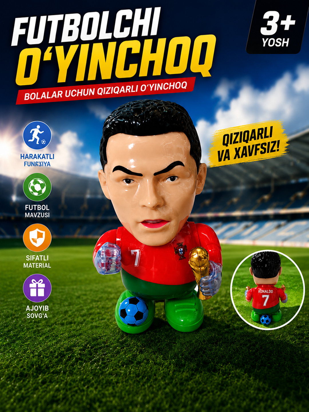 Игрушка футболист (в стиле Роналду) – детская фигурка футболиста для игры - 