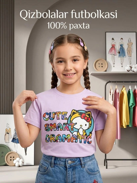 Qiz bolalar uchun futbolka, 4 yoshdan 10 yosh qizlar uchun futbolka, yozgi futbolka - 