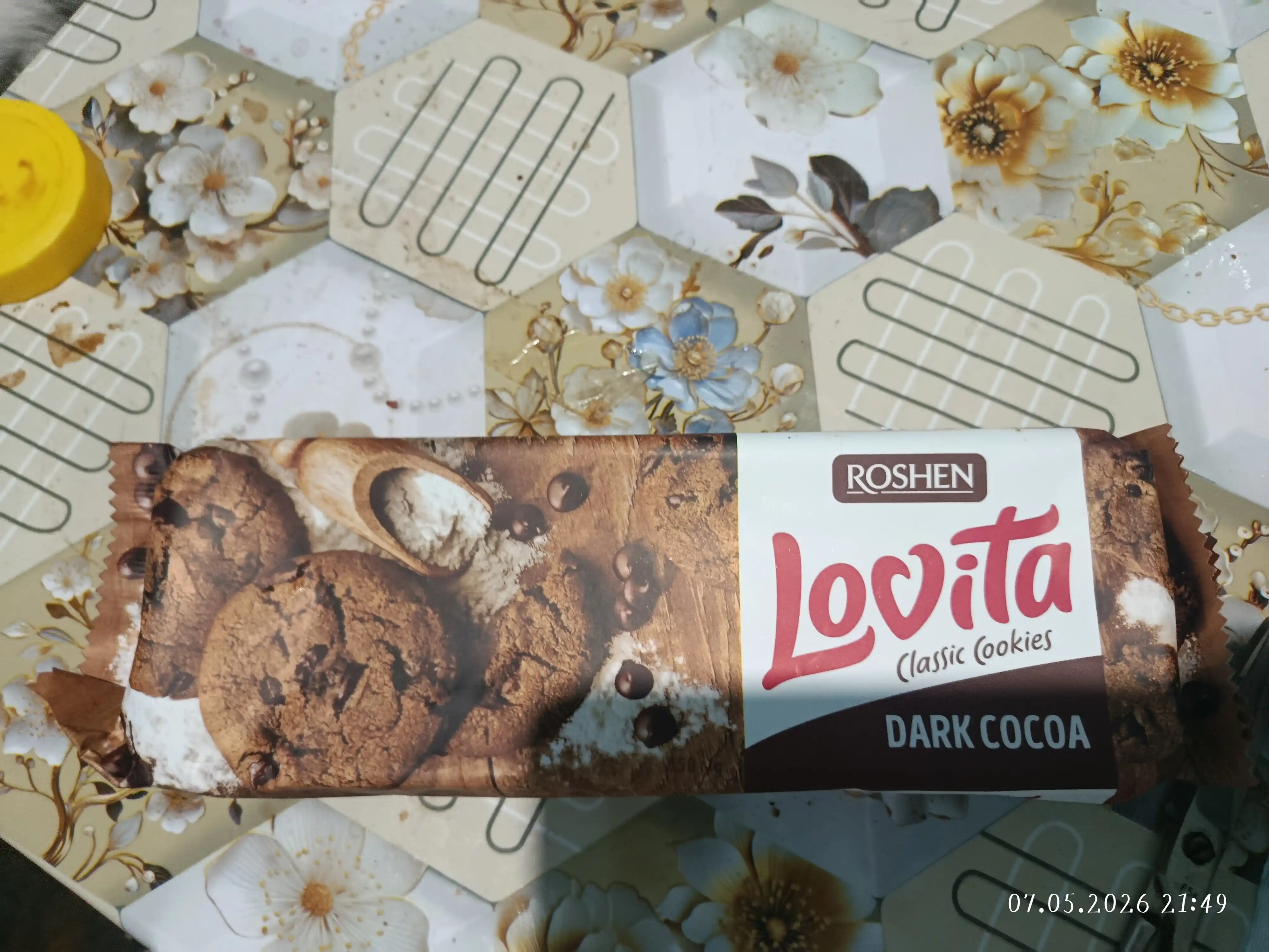 Yog'li pechenye Roshen Lovita Classic Cookies, kakao glazur bo'laklari bilan, 150 g