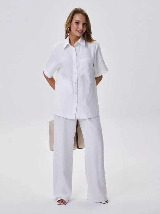 Ayollar yozgi shimi Leon (Len) matosidan, keng erkin bichimli, standart o'lcham S-XL