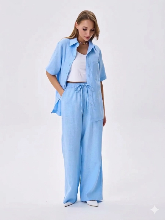 Ayollar yozgi shimi Leon (Len) matosidan, keng erkin bichimli, standart o'lcham S-XL