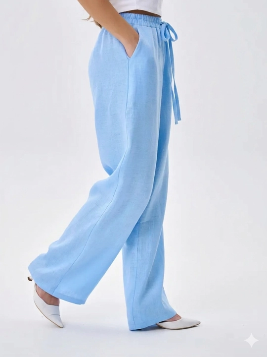 Ayollar yozgi shimi Leon (Len) matosidan, keng erkin bichimli, standart o'lcham S-XL