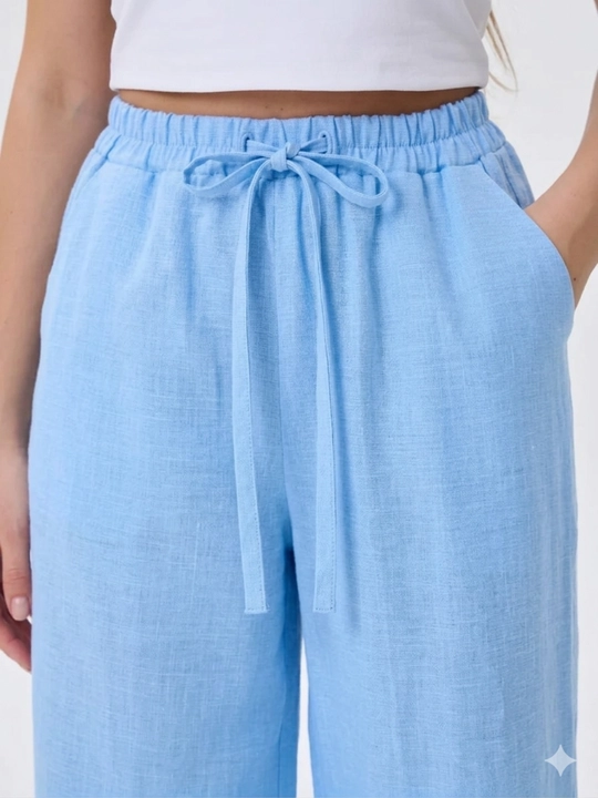 Ayollar yozgi shimi Leon (Len) matosidan, keng erkin bichimli, standart o'lcham S-XL