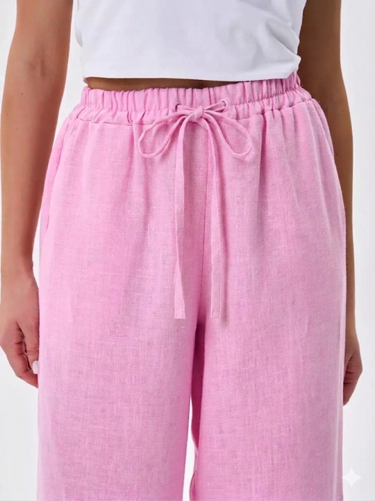Ayollar yozgi shimi Leon (Len) matosidan, keng erkin bichimli, standart o'lcham S-XL