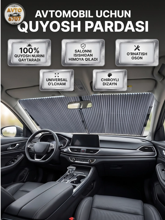 Quyoshdan himoya pardasi avtomobil uchun, 70x140 sm, universal jalyuzi