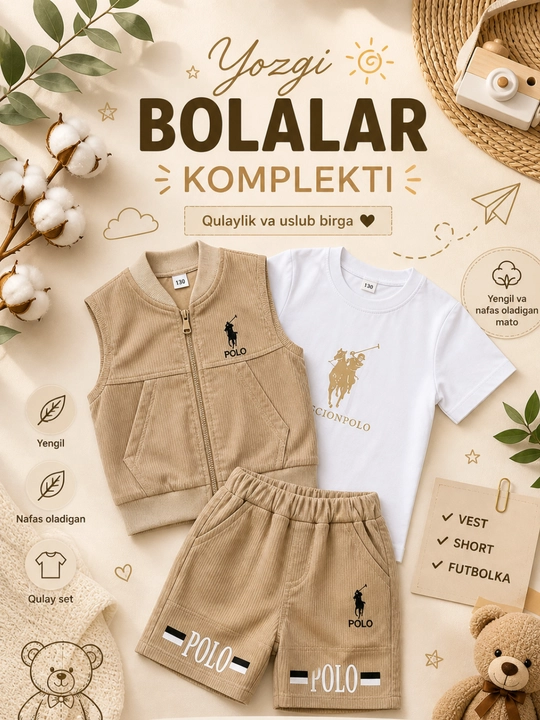 Matralik yozgi bolalar set (vest + short + futbolka)