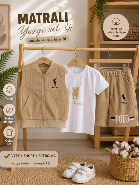 Matralik yozgi bolalar set (vest + short + futbolka)