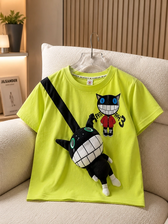Bolalar uchun neon yashil printli futbolka - 