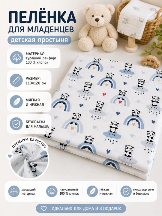 Пелёнки для новорождённых, детские пеленки, детский плед, ранфорс, хлопок, 110×120 см