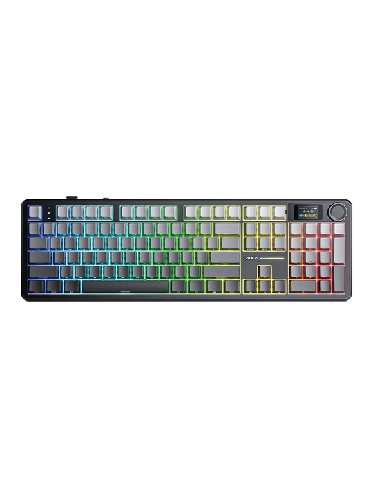 AULA F108 Pro o‘yin klaviaturasi, mexanik, tri-mode, RGB, ekran va aylantirgich