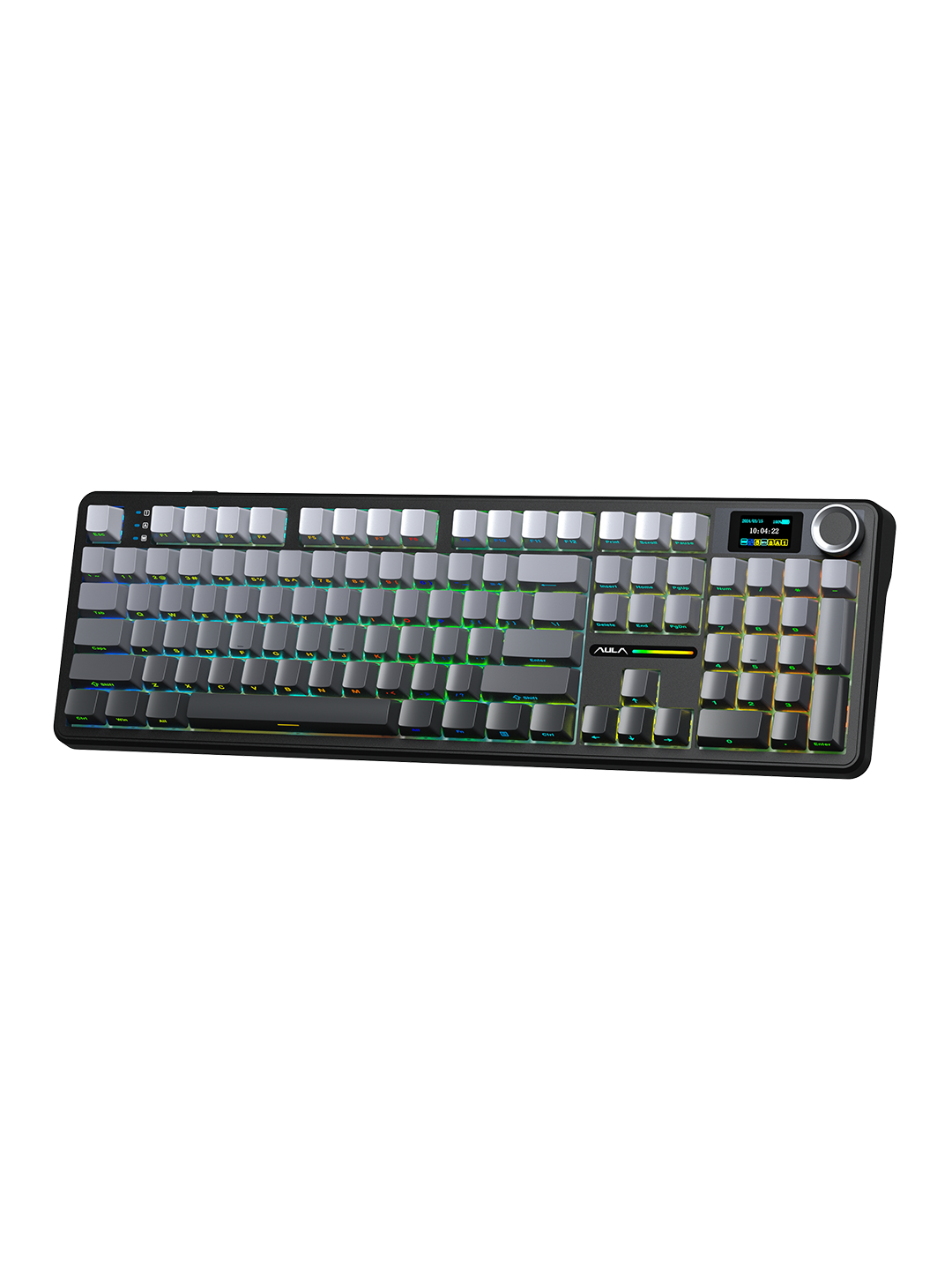 AULA F108 Pro o‘yin klaviaturasi, mexanik, tri-mode, RGB, ekran va aylantirgich
