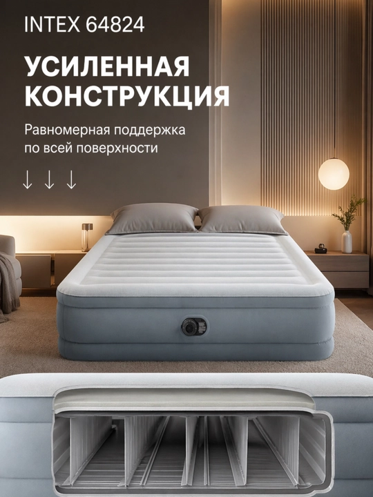 Надувная кровать Intex 64824 Premium Comfort – двухспальная с встроенным насосом