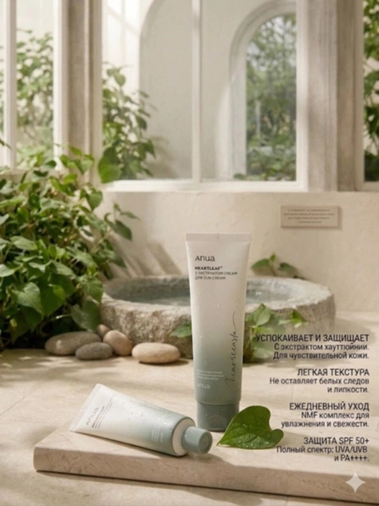 Quyoshdan himoyalovchi krem Anua Heartleaf Silky Moisture Sun Cream SPF 50+ PA++++, 50 ml - 