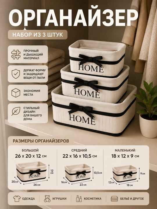 Короб для хранения органайзер коробка для одежды вещей - 