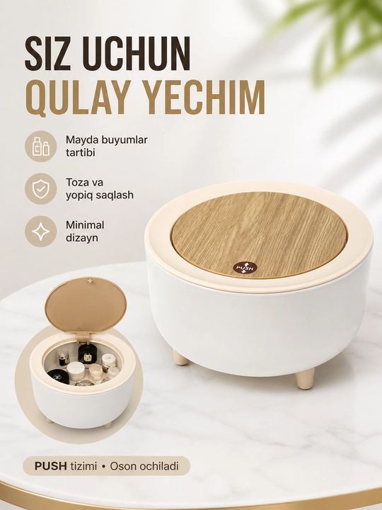 Mini axlat qutisi oyoqli, push qopqoqli zamonaviy chiqindi qutisi, hammom va oshxona uchun
