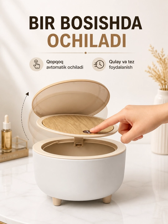 Mini axlat qutisi oyoqli, push qopqoqli zamonaviy chiqindi qutisi, hammom va oshxona uchun