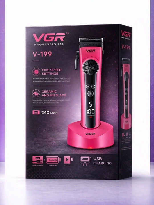 Vgr-199, pushti rang, soch va soqol uchun trimmer