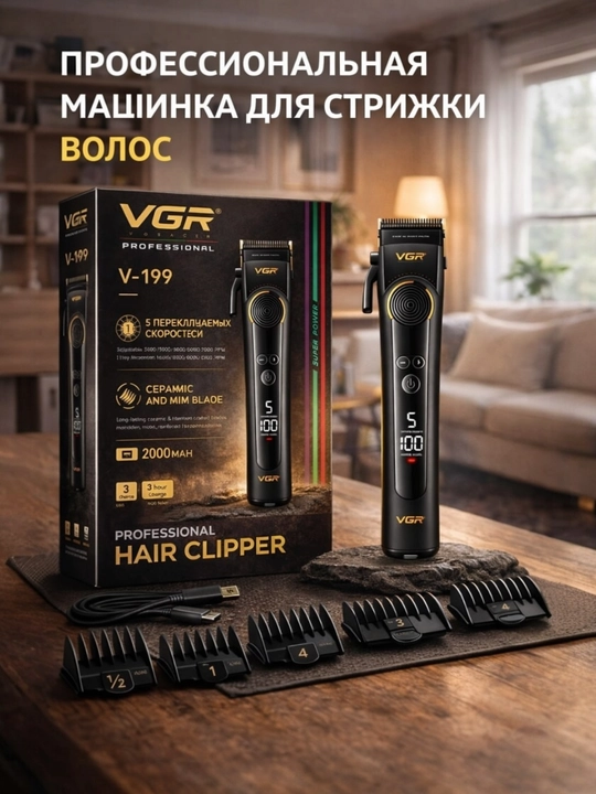 Vgr-199, черный, триммер для волос и бороды