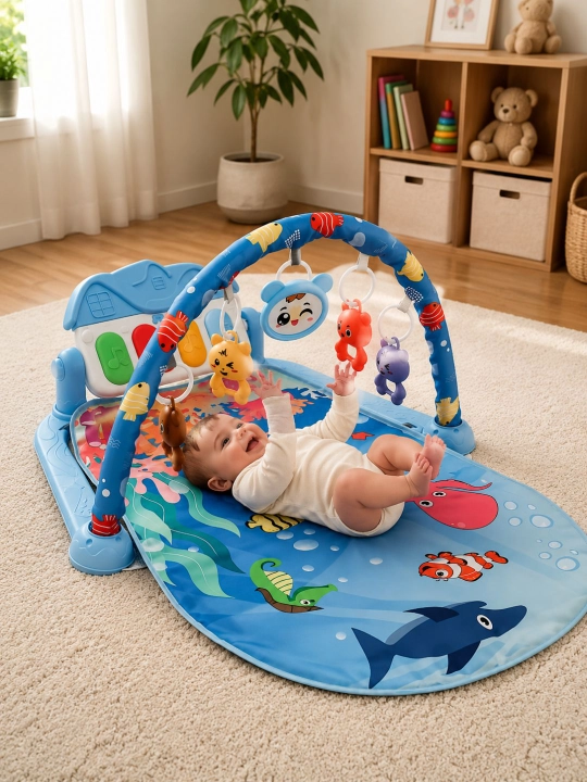 Развивающий коврик для детей с пианино 3 в 1 и подвесной игрушкой
