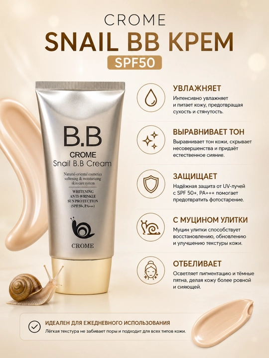 Crome BB Premium Collagen - Mukammal tus va namlanish uchun kollagenli BB-krem