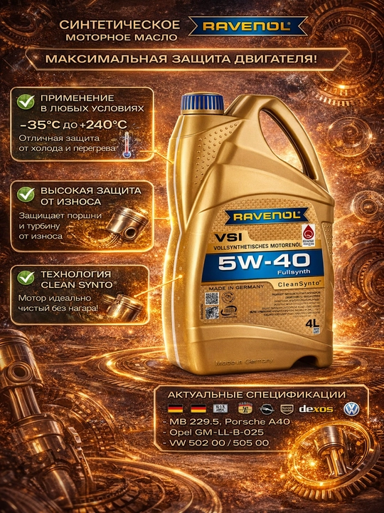 Моторное масло для легковых автомобилей RAVENOL VSI 5W-40