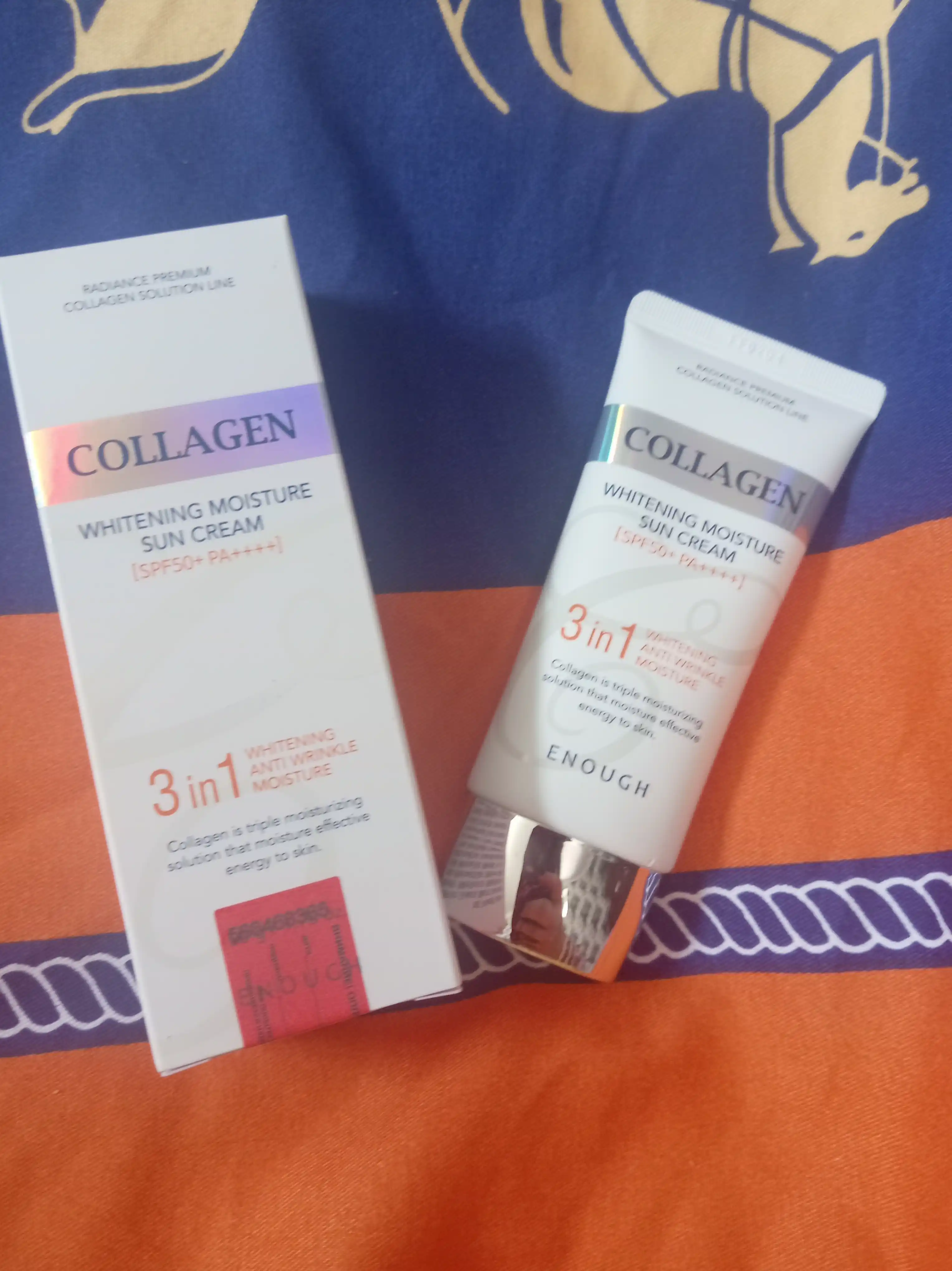 Quyoshdan himoya kremi Enough 3 in 1 Whitening Sun Cream SPF50/PA+ kollagen bilan, 50 ml
